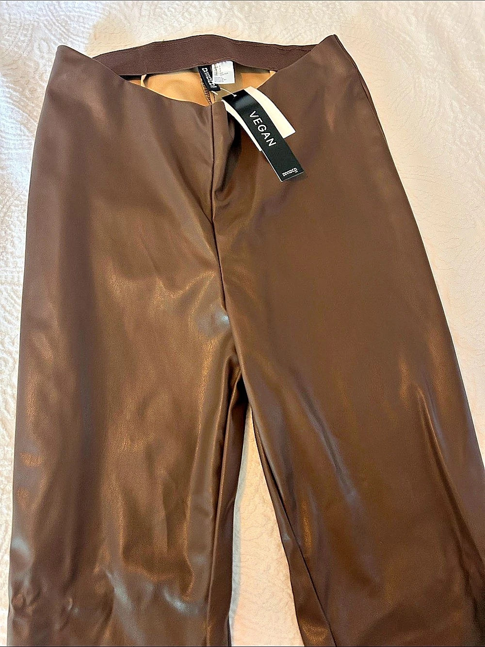 Vegan Faux Leather Flared Leggings in Brown Like New